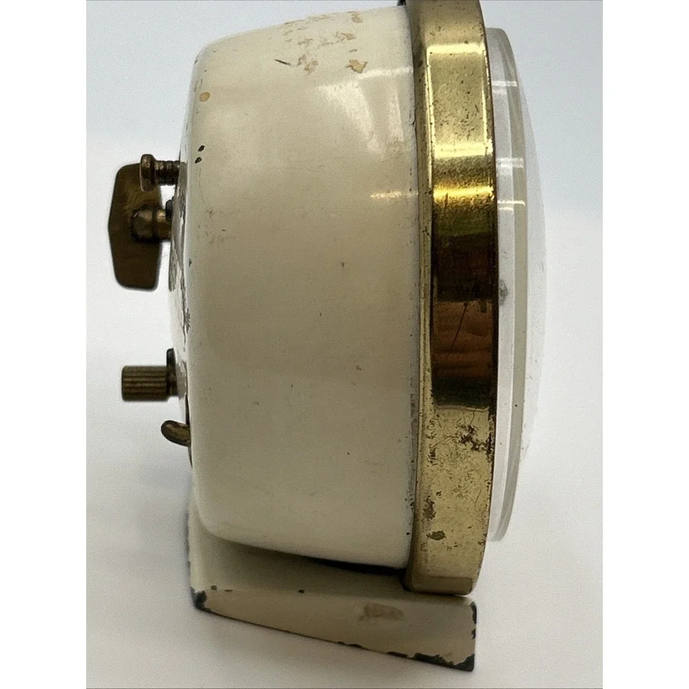 Vtg Westclox Baby Ben Alarm Clock 61-Y Cream Metal Brass Trim MCM Works